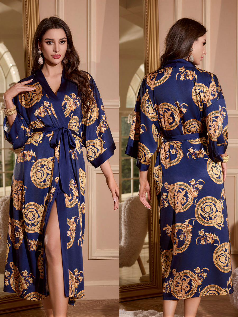 Gold Baroque Satin Kimono Robe