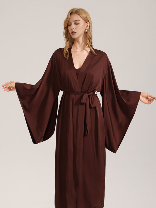 Chocolate Brown Satin Kimono Robe