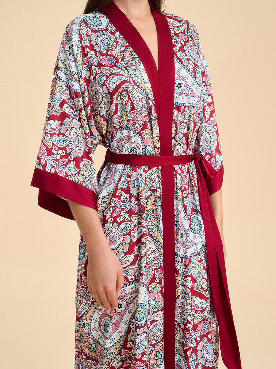 Paisley Print Satin Kimono Robe