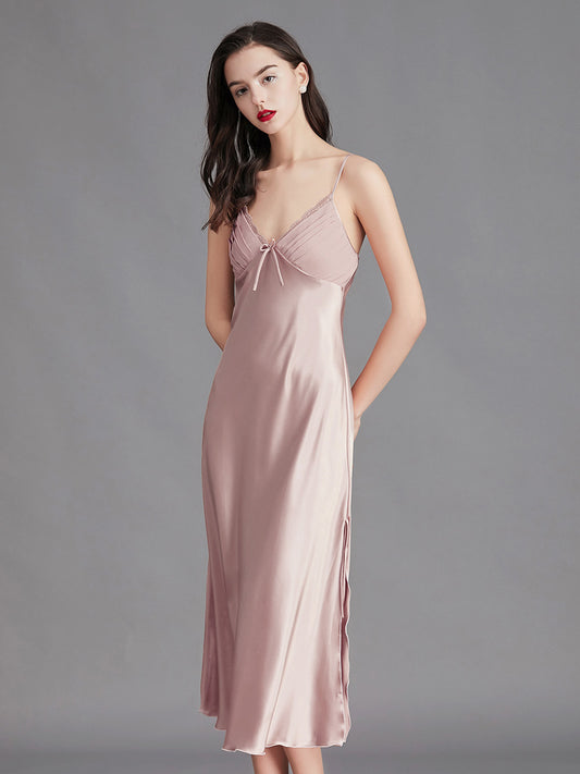 Dusty Pink Silky Lace Trim Slip Dress