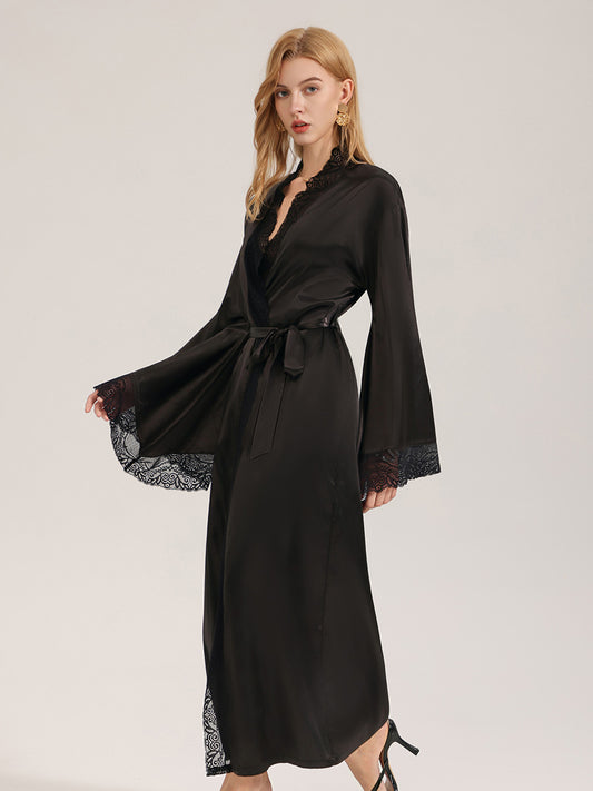 Black Satin Lace Robe
