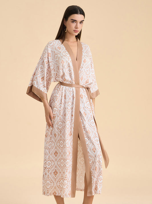 Geometric Jacquard Satin Kimono Robe