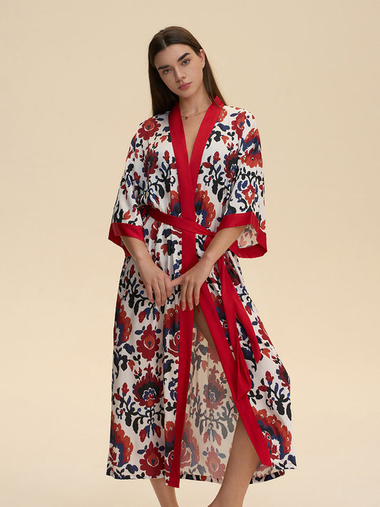Boho Floral Satin Kimono Robe