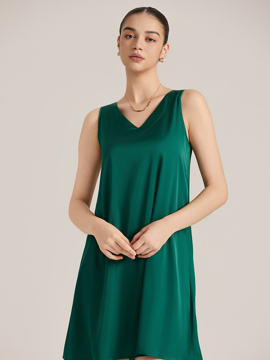 Emerald Green Satin Sleeveless Shift Dress