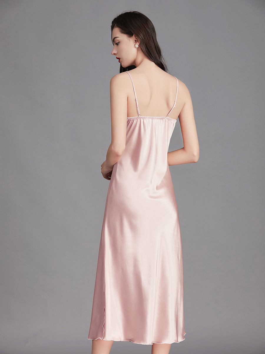 Blush Pink Silky Lace Trim Slip Dress