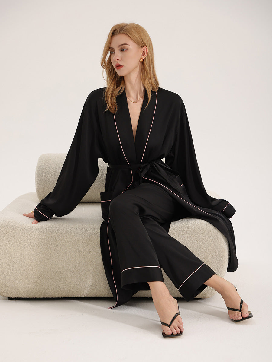 Piped Trim Satin Robe