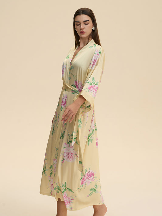 Floral Satin Kimono Robe