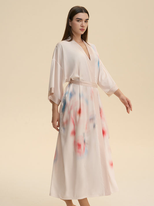 Watercolor Floral Satin Kimono Robe