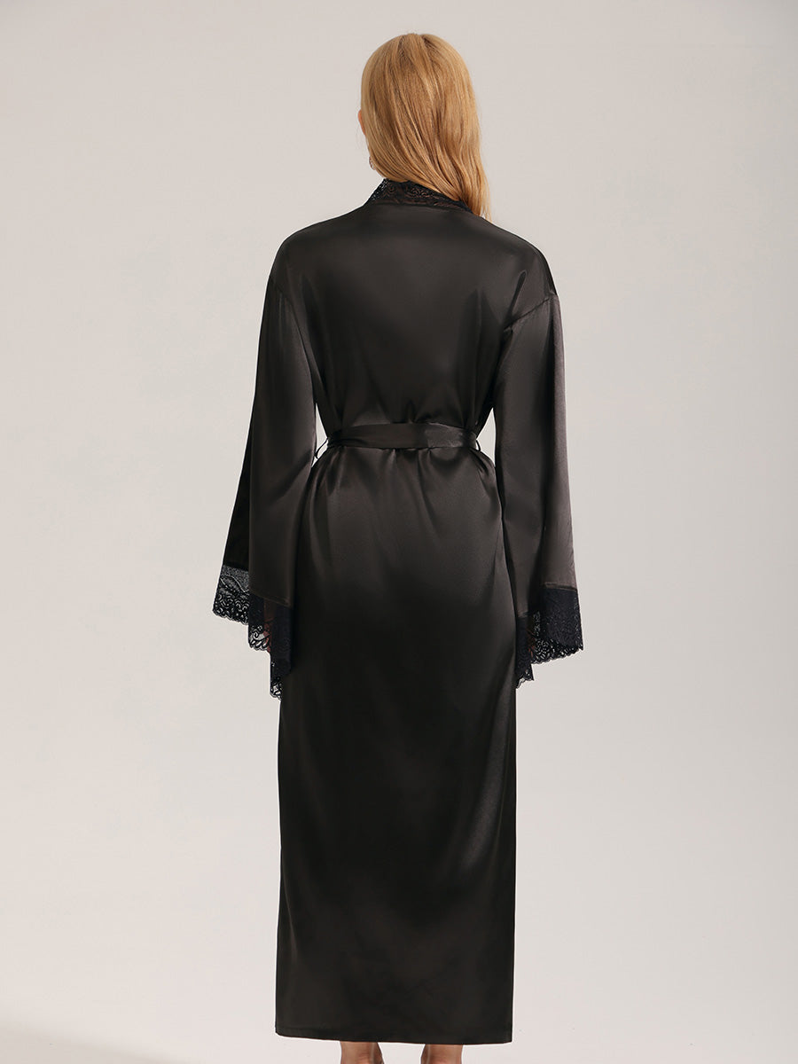 Black Satin Lace Robe