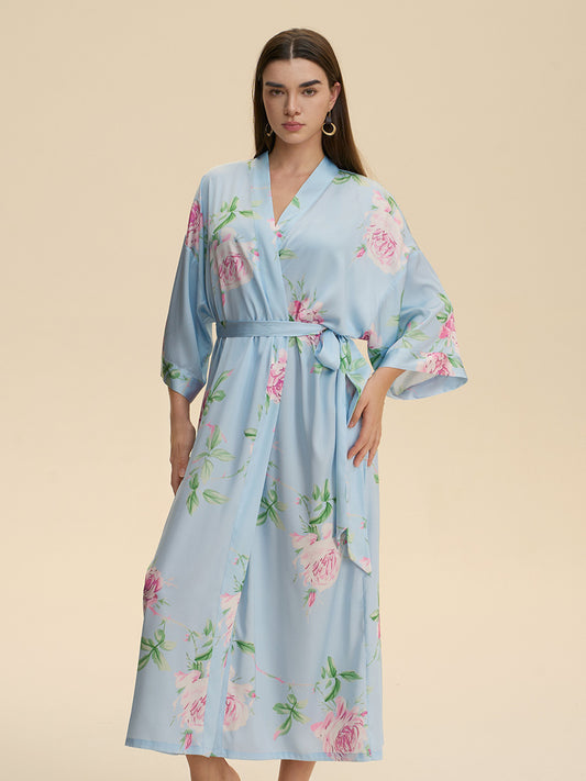 Floral Satin Kimono Robe