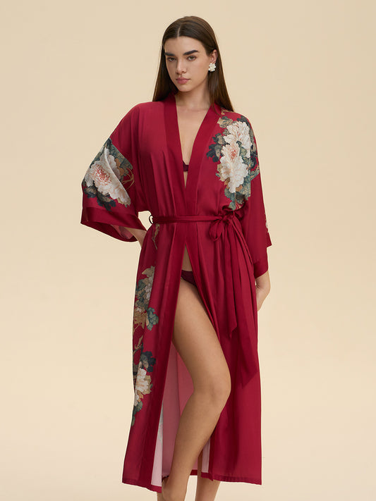 Floral Satin Kimono Robe