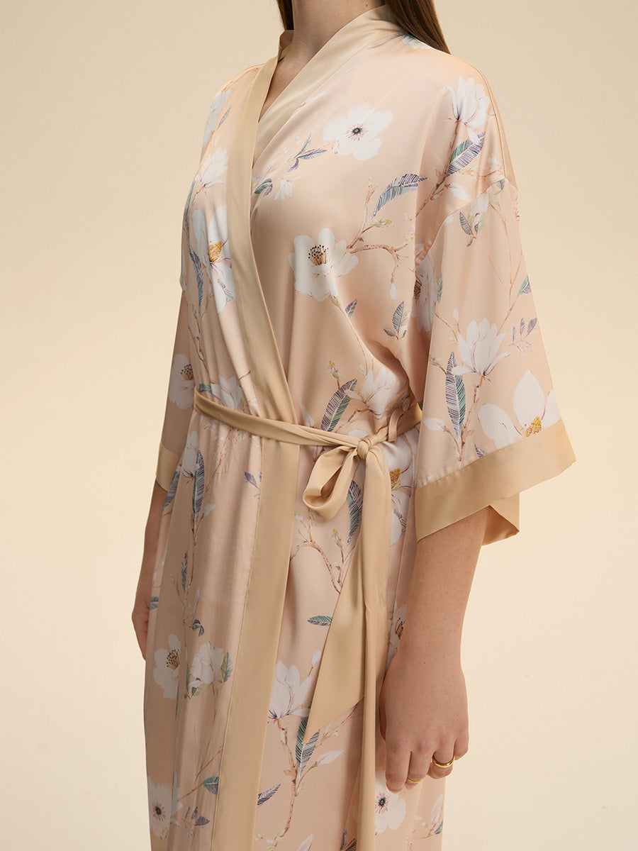 Floral Satin Kimono Robe
