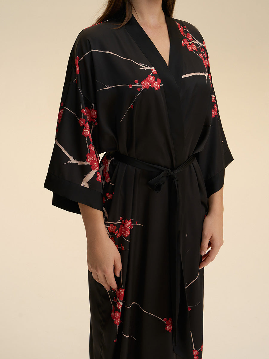 Plum Blossom Satin Kimono Robe