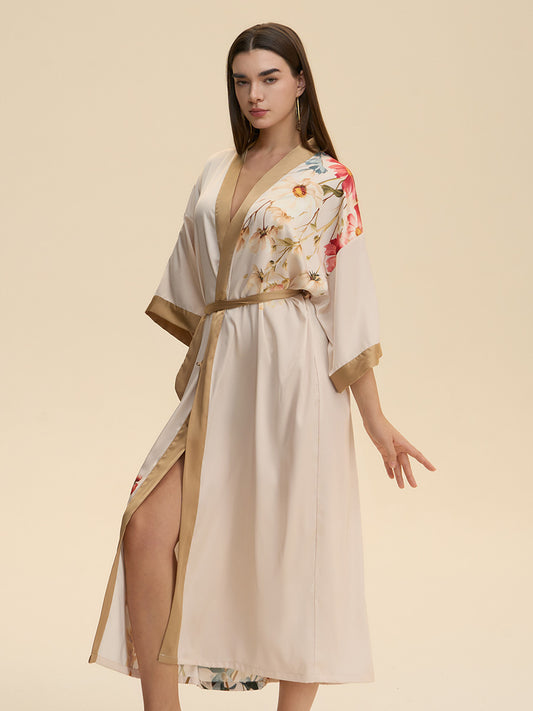 Floral Print Satin Kimono Robe