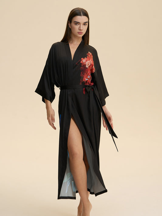 Floral Satin Kimono Robe