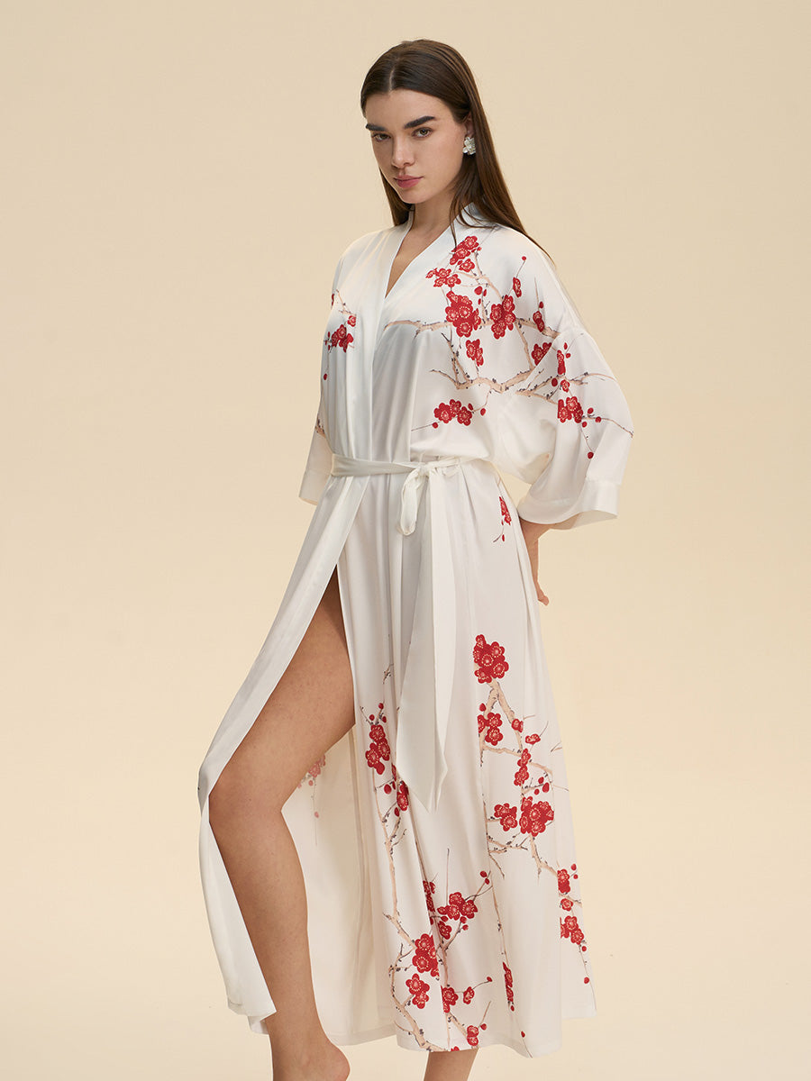 Plum Blossom Satin Kimono Robe
