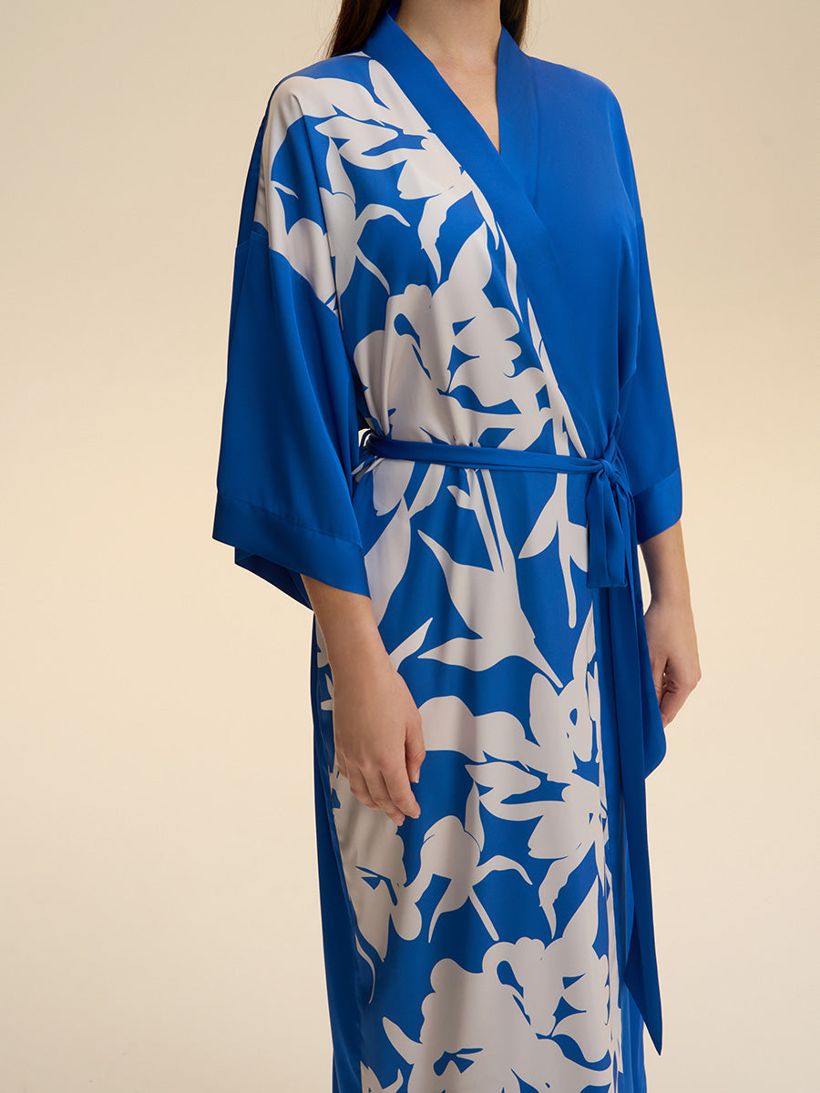 Colorblock Floral Satin Kimono Robe