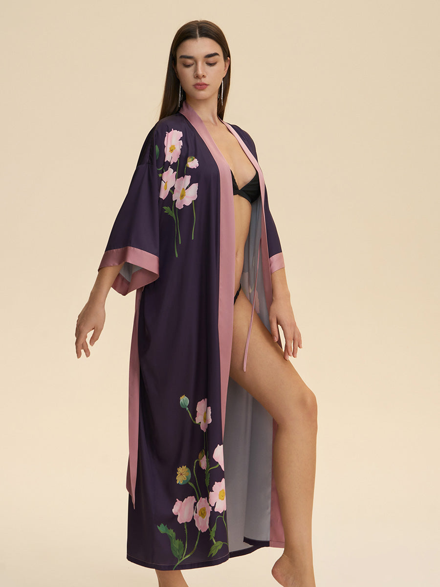 Floral Satin Kimono Robe