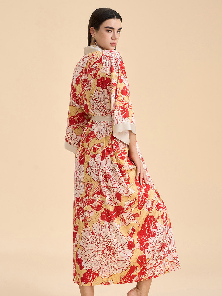 Deconstructed Peony Satin Kimono Robe