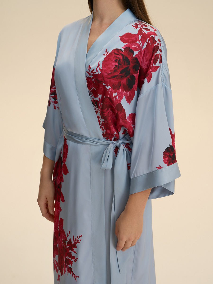 Floral Satin Kimono Robe
