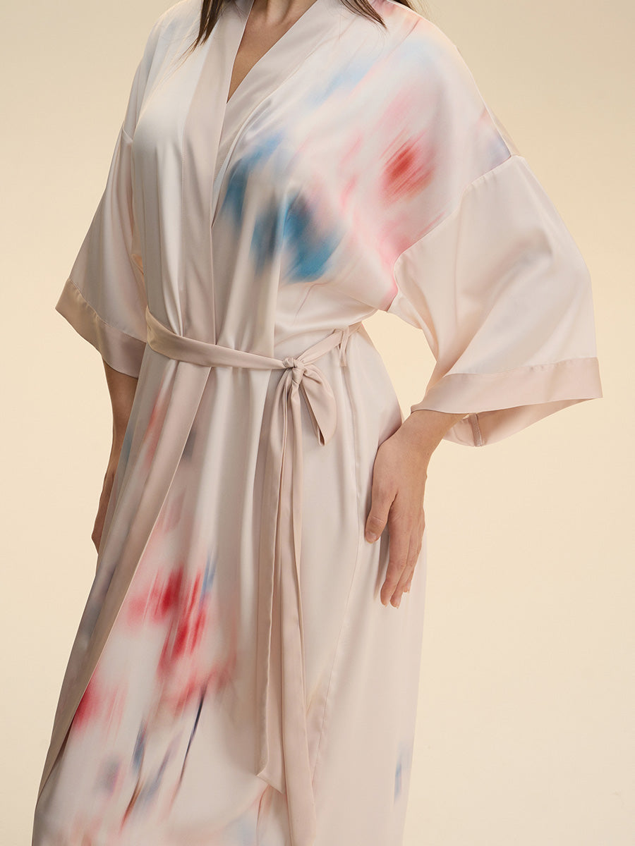 Watercolor Floral Satin Kimono Robe