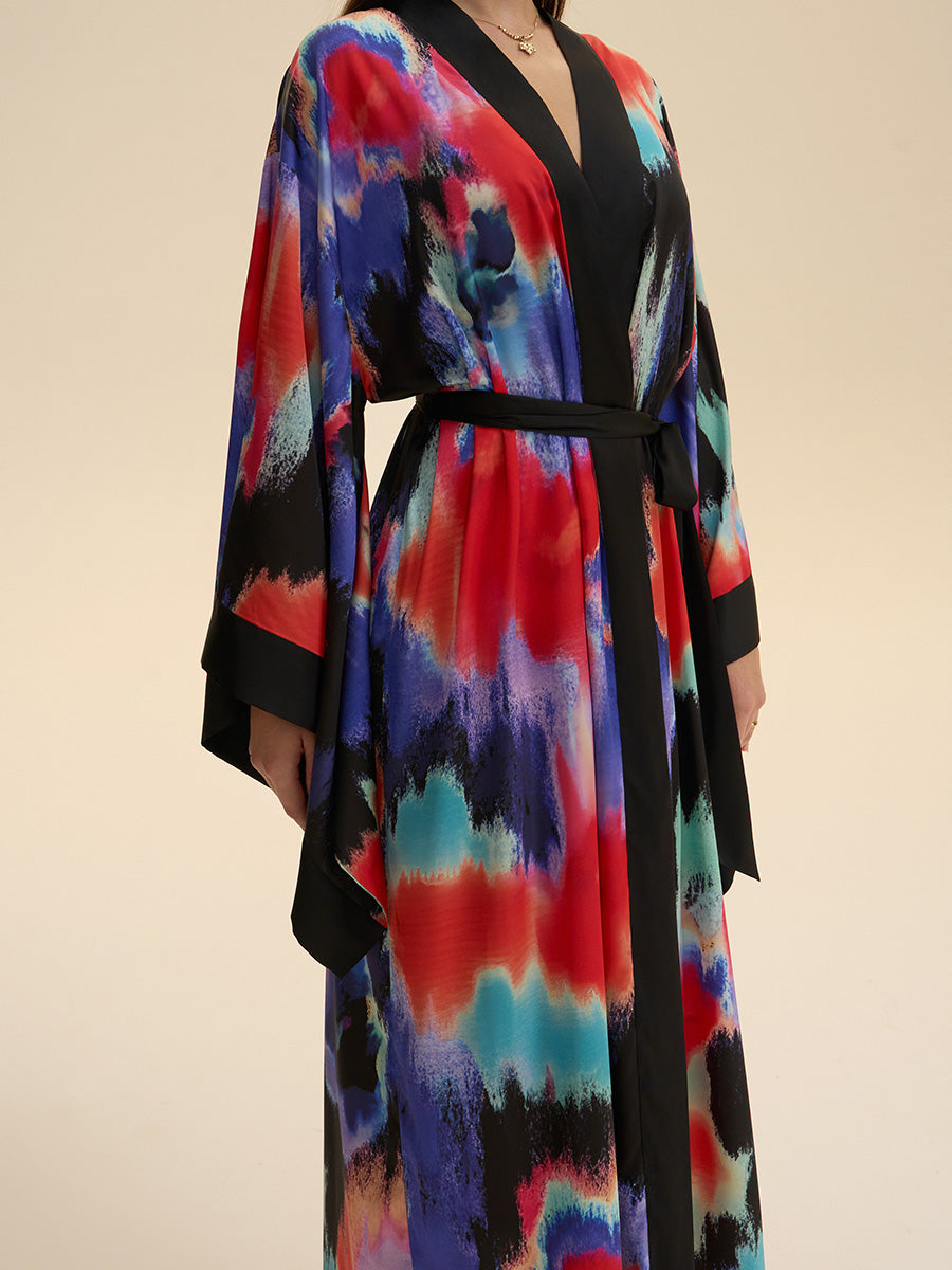 Printed Satin Kimono Robe
