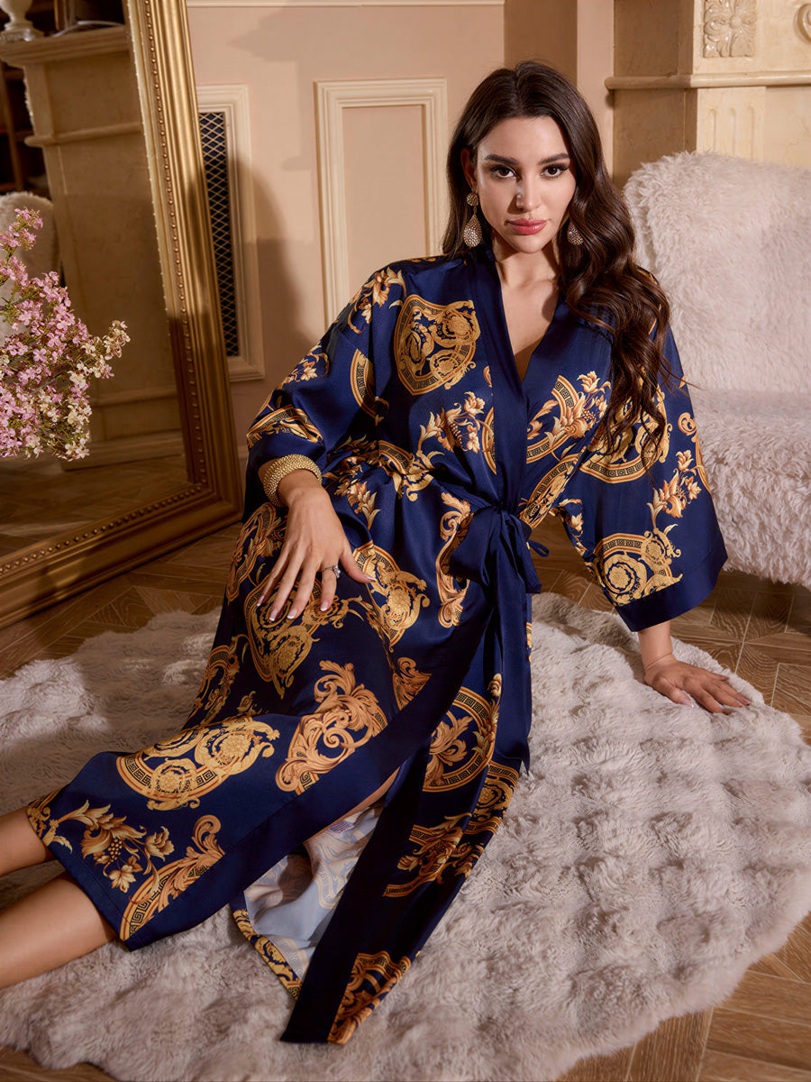 Gold Baroque Satin Kimono Robe