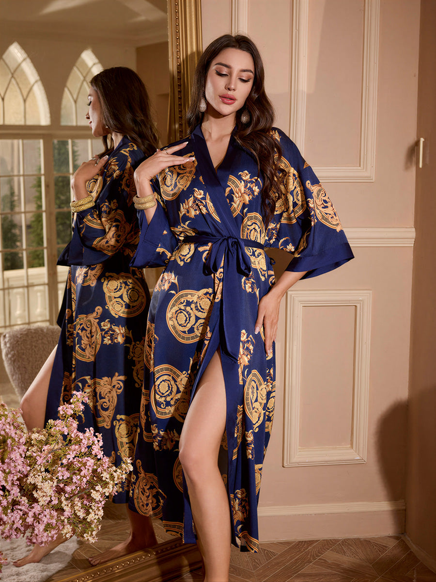 Gold Baroque Satin Kimono Robe