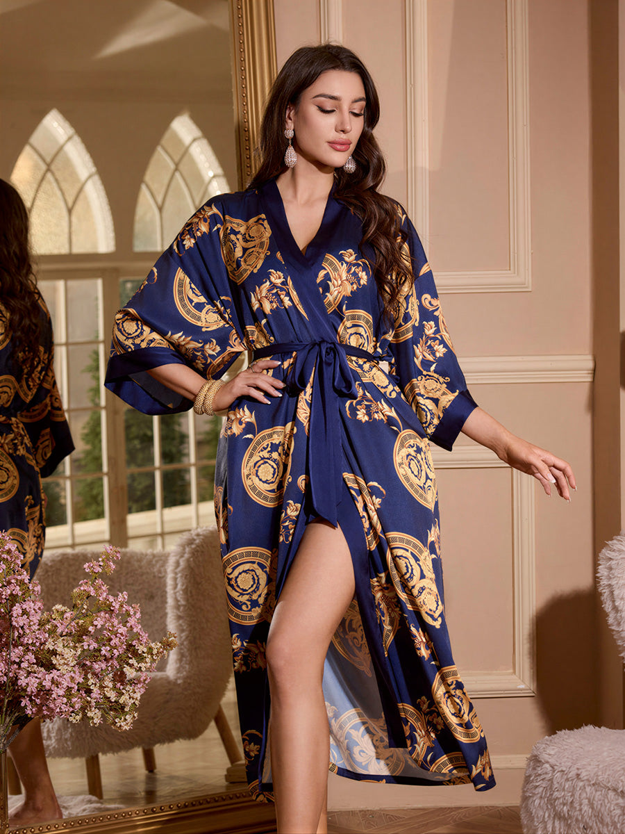 Gold Baroque Satin Kimono Robe