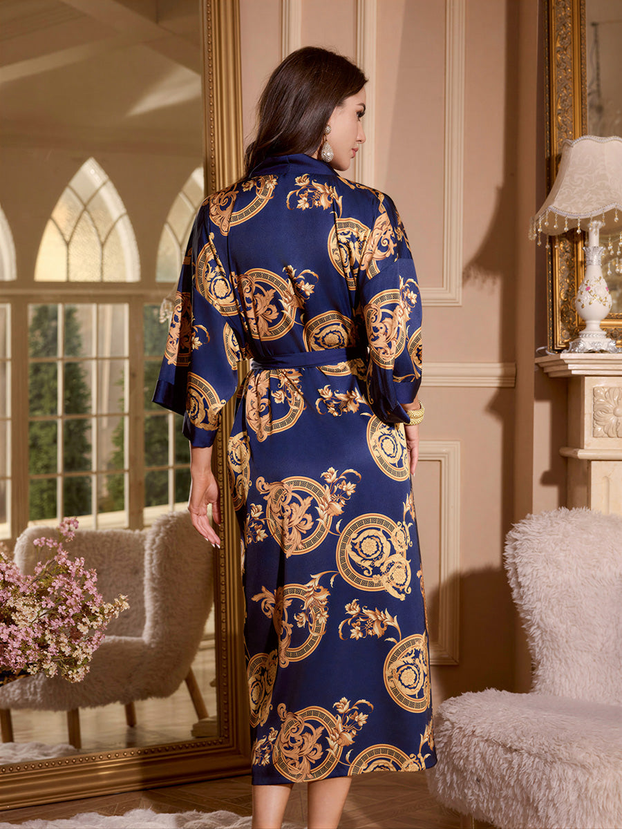 Gold Baroque Satin Kimono Robe