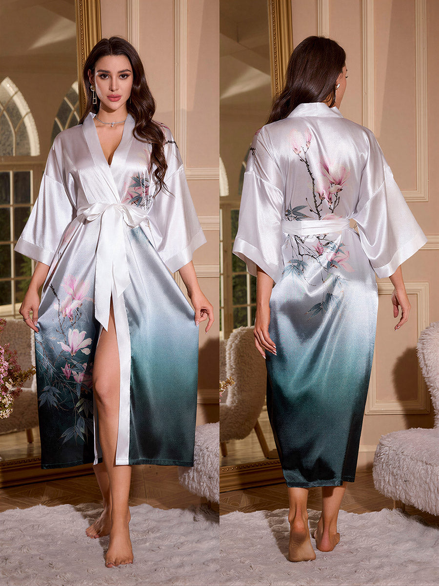Gradient Magnolia Silky Kimono Robe