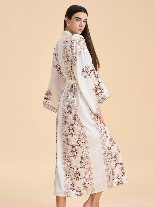 Bohemian Floral Satin Kimono Robe