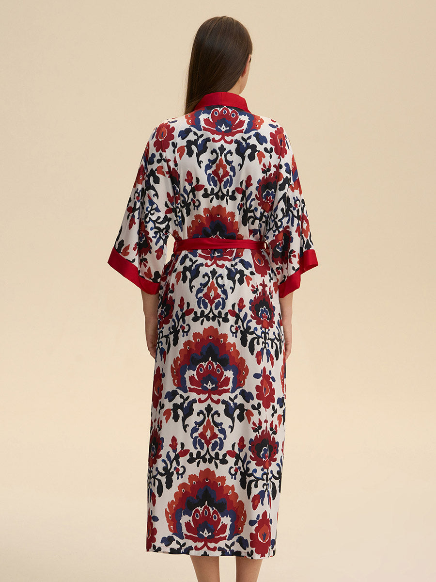 Boho Floral Satin Kimono Robe