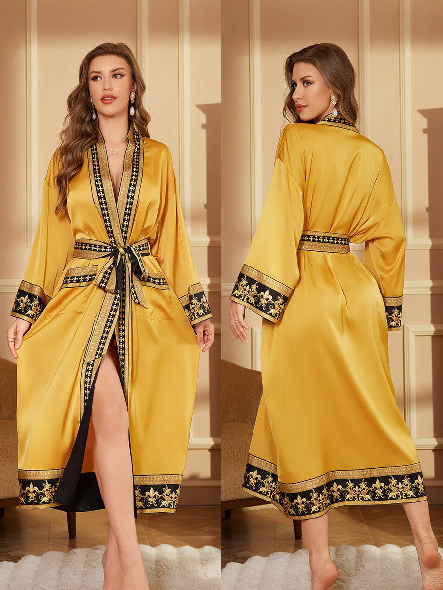Golden Satin Kimono Robe