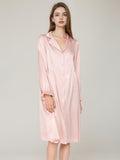 Pearl Button Flounce Cuff 100% Pure Silk Midi Sleep Dress