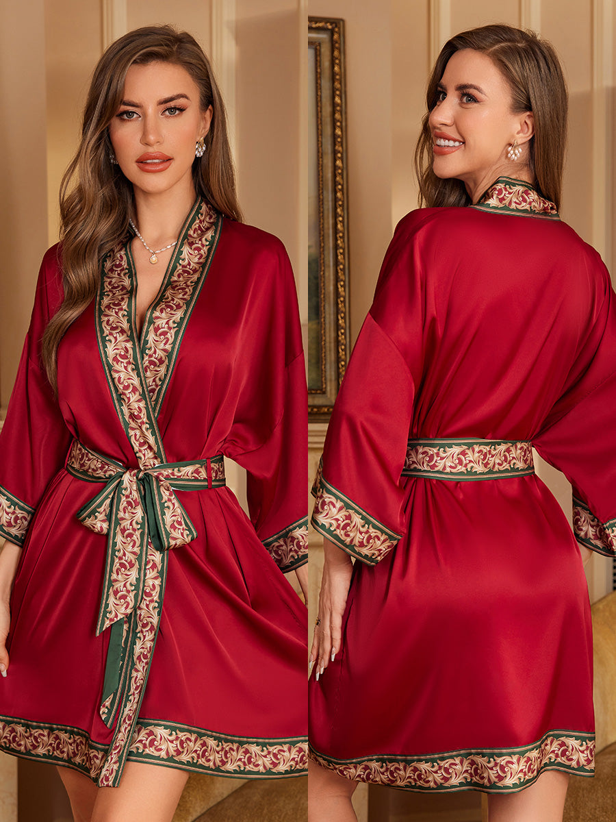 Wine Red Satin Lounge Robe