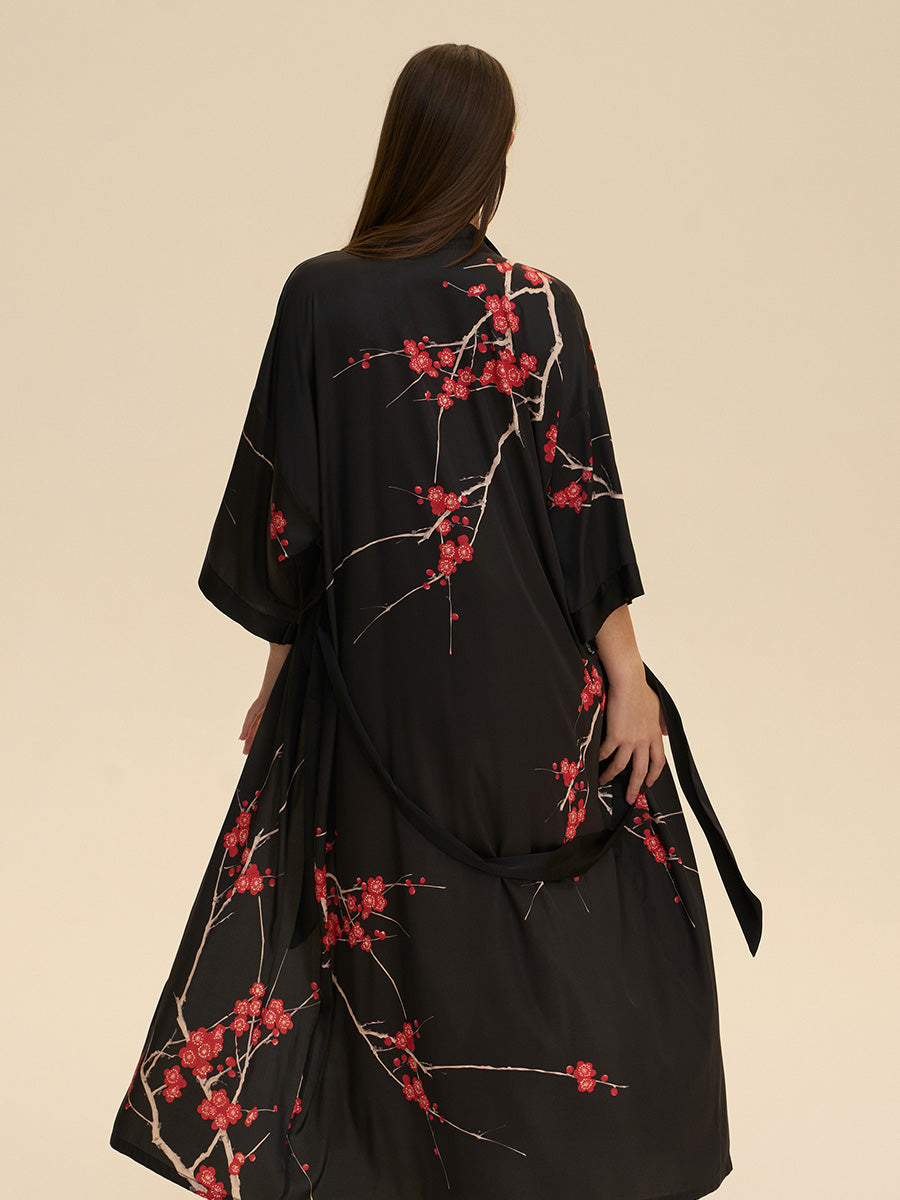 Plum Blossom Satin Kimono Robe