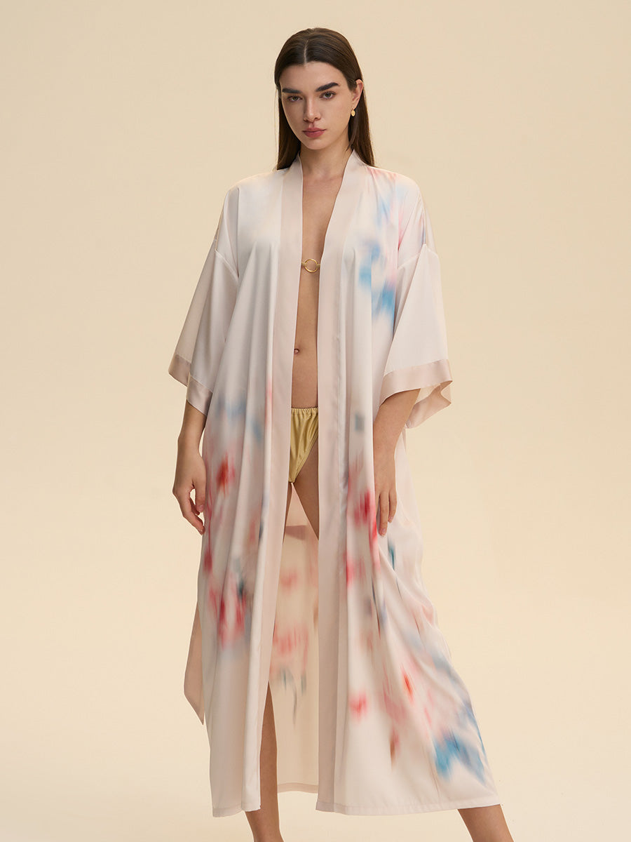 Watercolor Floral Satin Kimono Robe