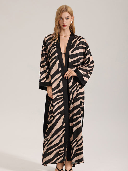 Zebra Print Satin Maxi Robe
