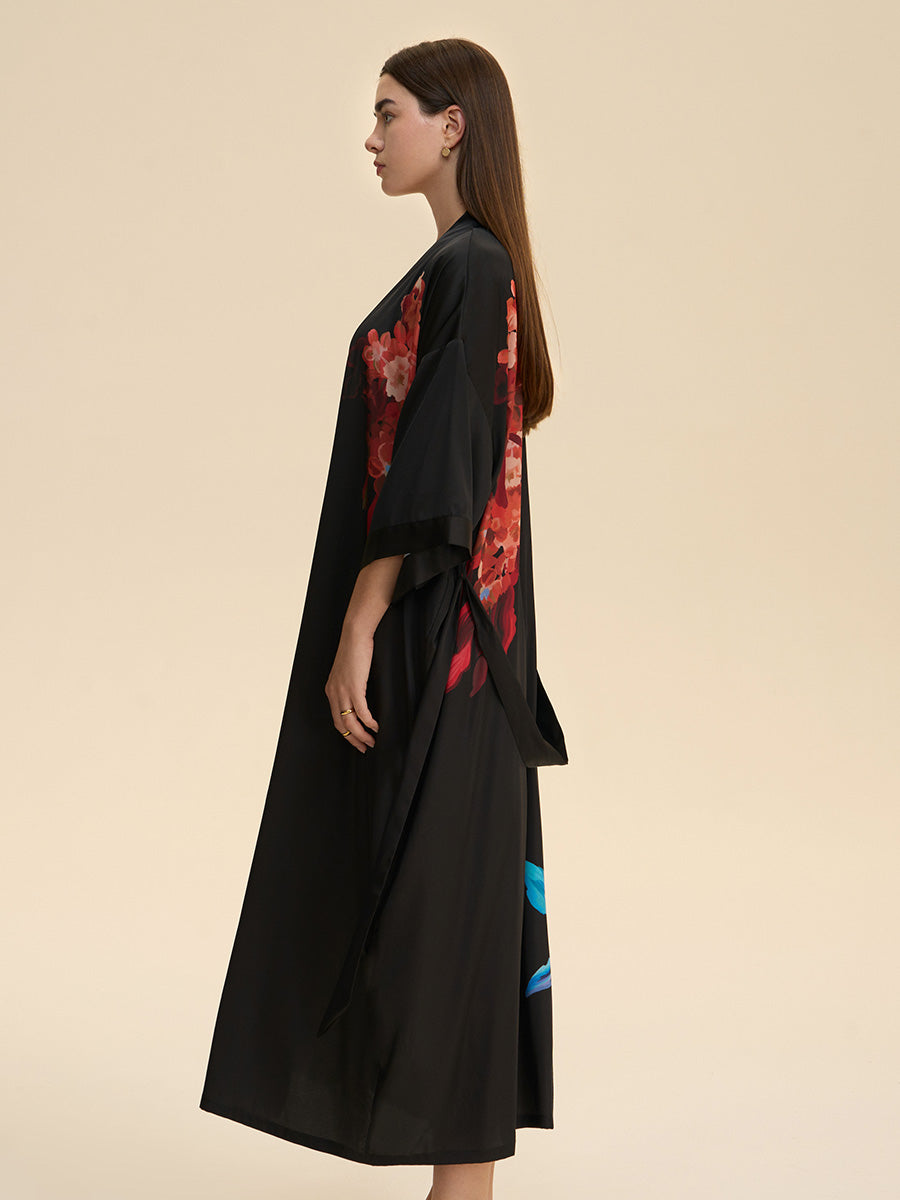 Floral Satin Kimono Robe