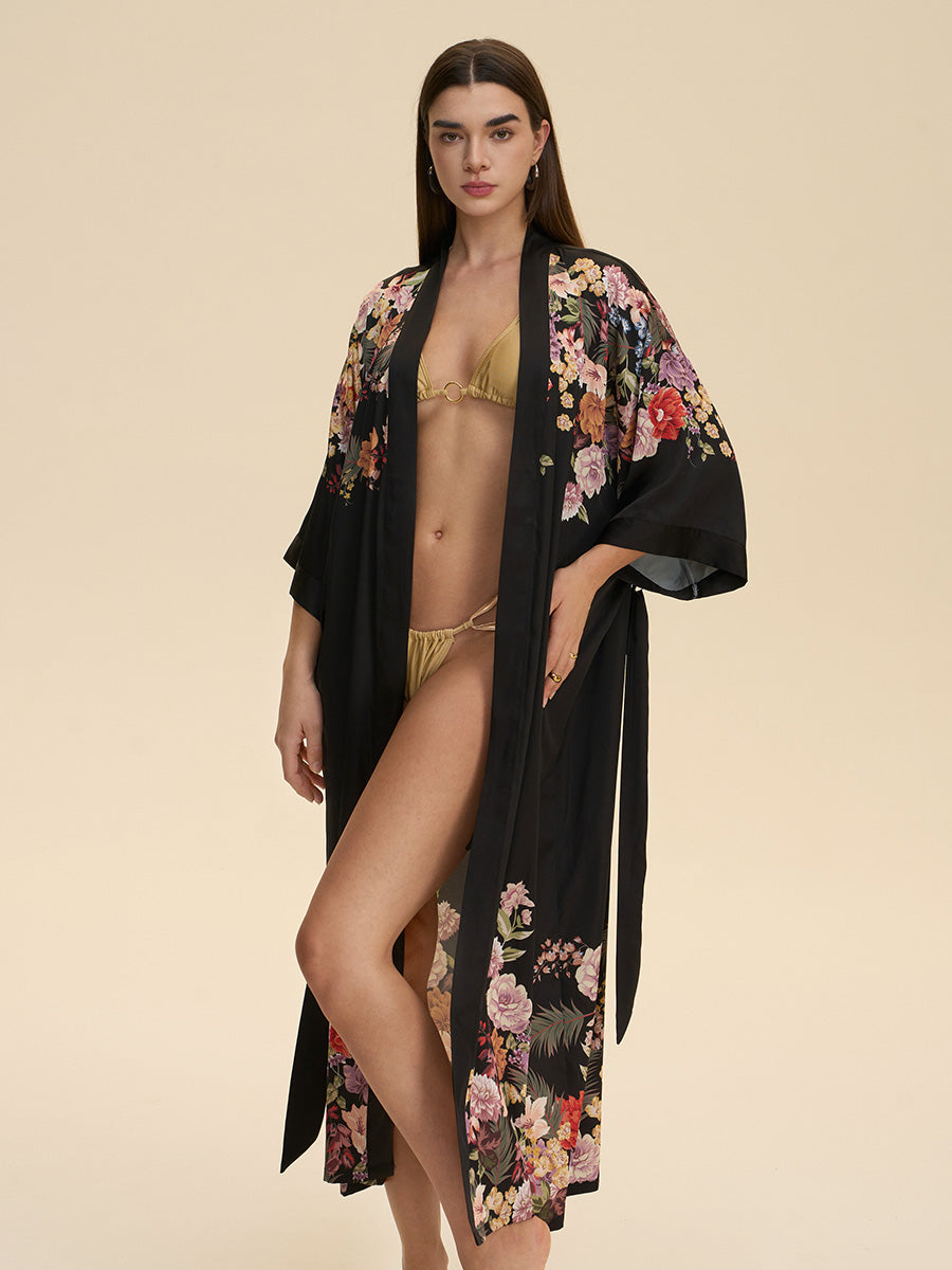 Floral Satin Kimono Robe