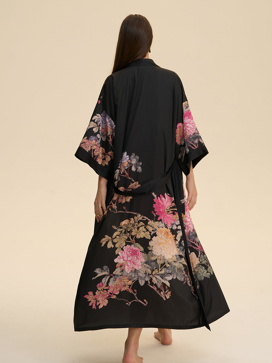 Floral Satin Kimono Robe