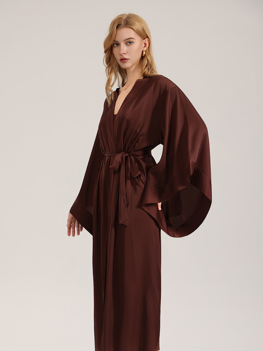 Chocolate Brown Satin Kimono Robe