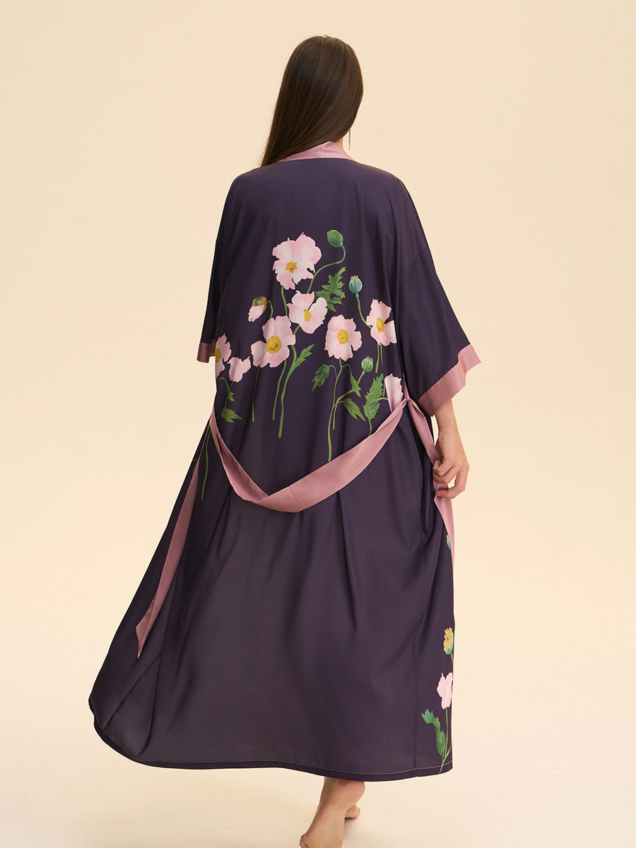 Floral Satin Kimono Robe
