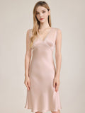 Eyelash Lace Trim 100% Pure Silk Mid-Length Sleep Dress