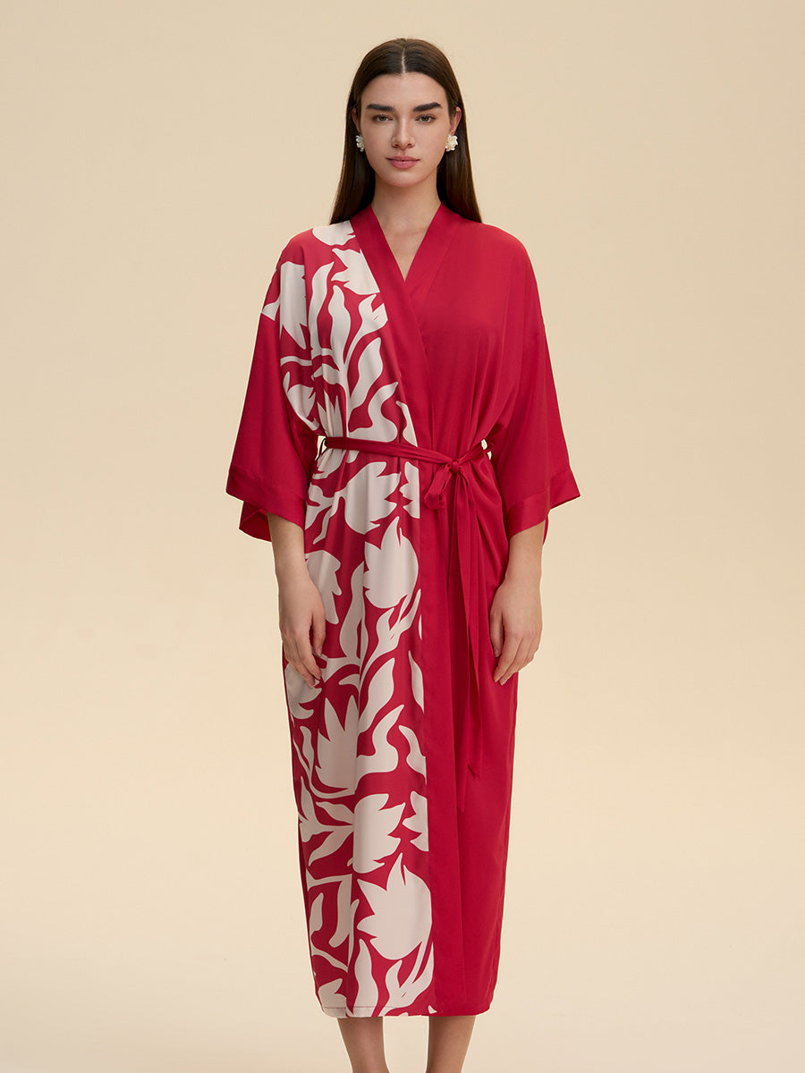 Colorblock Floral Satin Kimono Robe