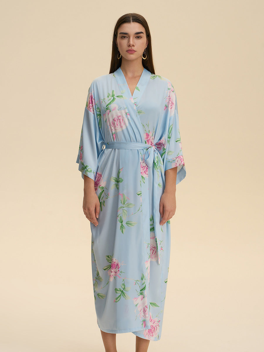 Floral Satin Kimono Robe