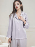 Contrast Piping Notched Collar Long Sleeve Pajama Set