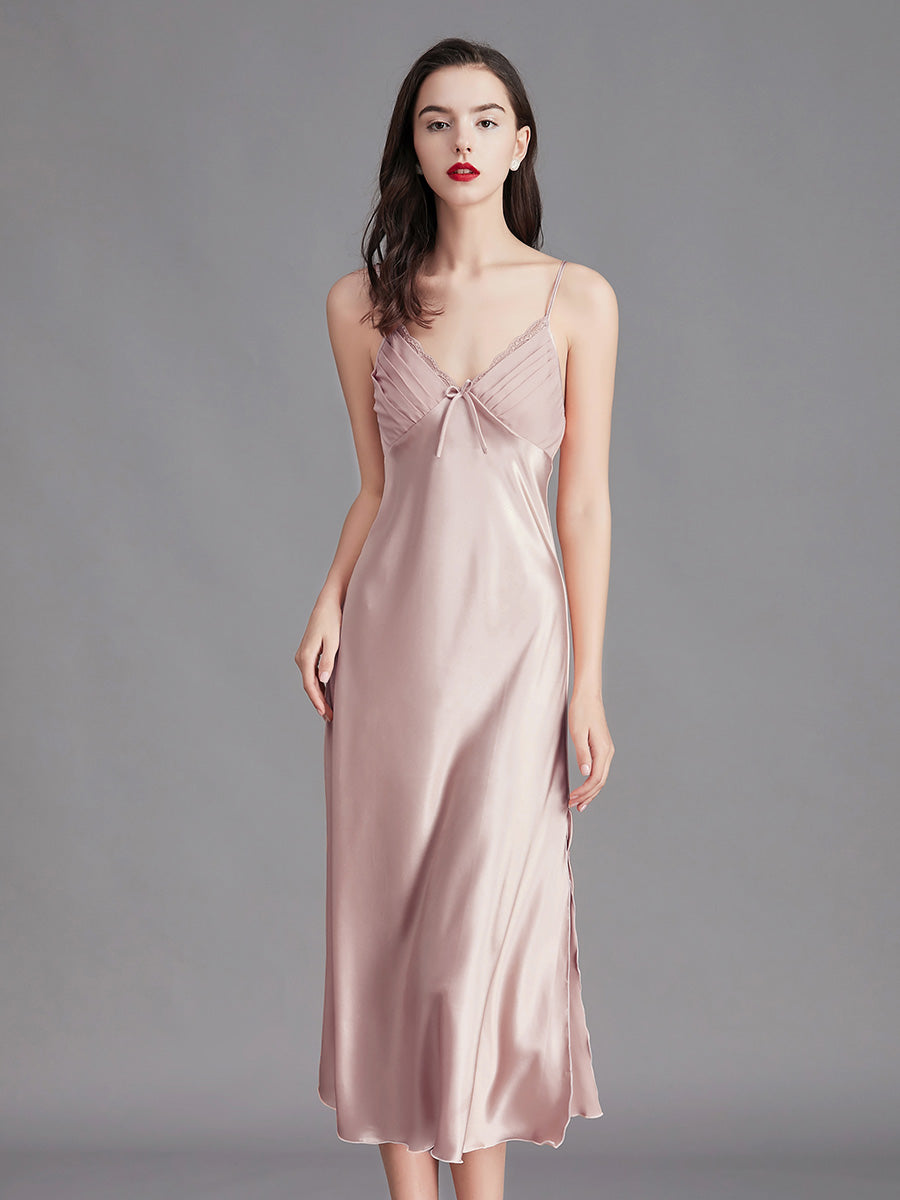 Dusty Pink Silky Lace Trim Slip Dress