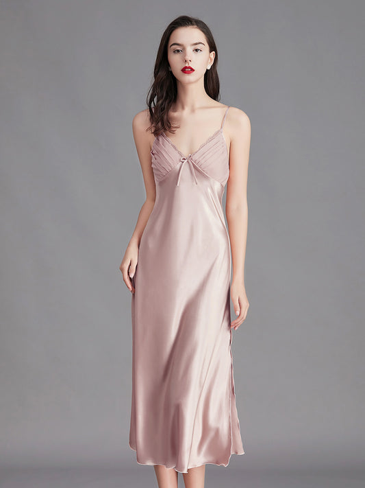 Dusty Pink Silky Lace Trim Slip Dress